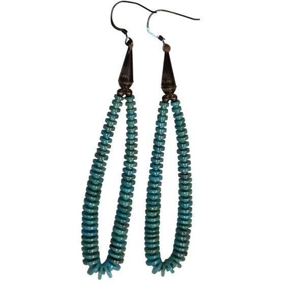 Sterling Heshi Turquoise Beaded 925 Silver Hook Earrings Huge Statement - Picture 1 of 11